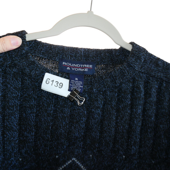 Roundtree Yorke Sweater Mens XL Blue Fair Isle Wool Blend Cozy Winter Wardrobe - Picture 11 of 12
